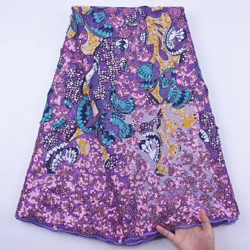 Последние нигерийские кружева с блестками Ткань 5 ярдов Африканский Воск шнур