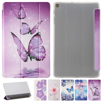 

For Samsung Tab A 10.1 2019 T510/T515 Shockproof Protective Shell PU Leather And TPU Pattern Case Stand Tri-folfing Tablet Cover