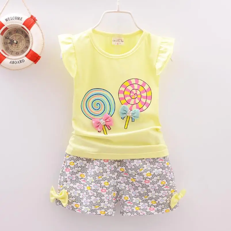 Clothing Sets expensive 2021 Kids Baby Girl Clothing Set Bowknot Summer Floral T-shirts Tops and Pants Leggings 2pcs Cute Children Outfits Girls Set cute Clothing Sets