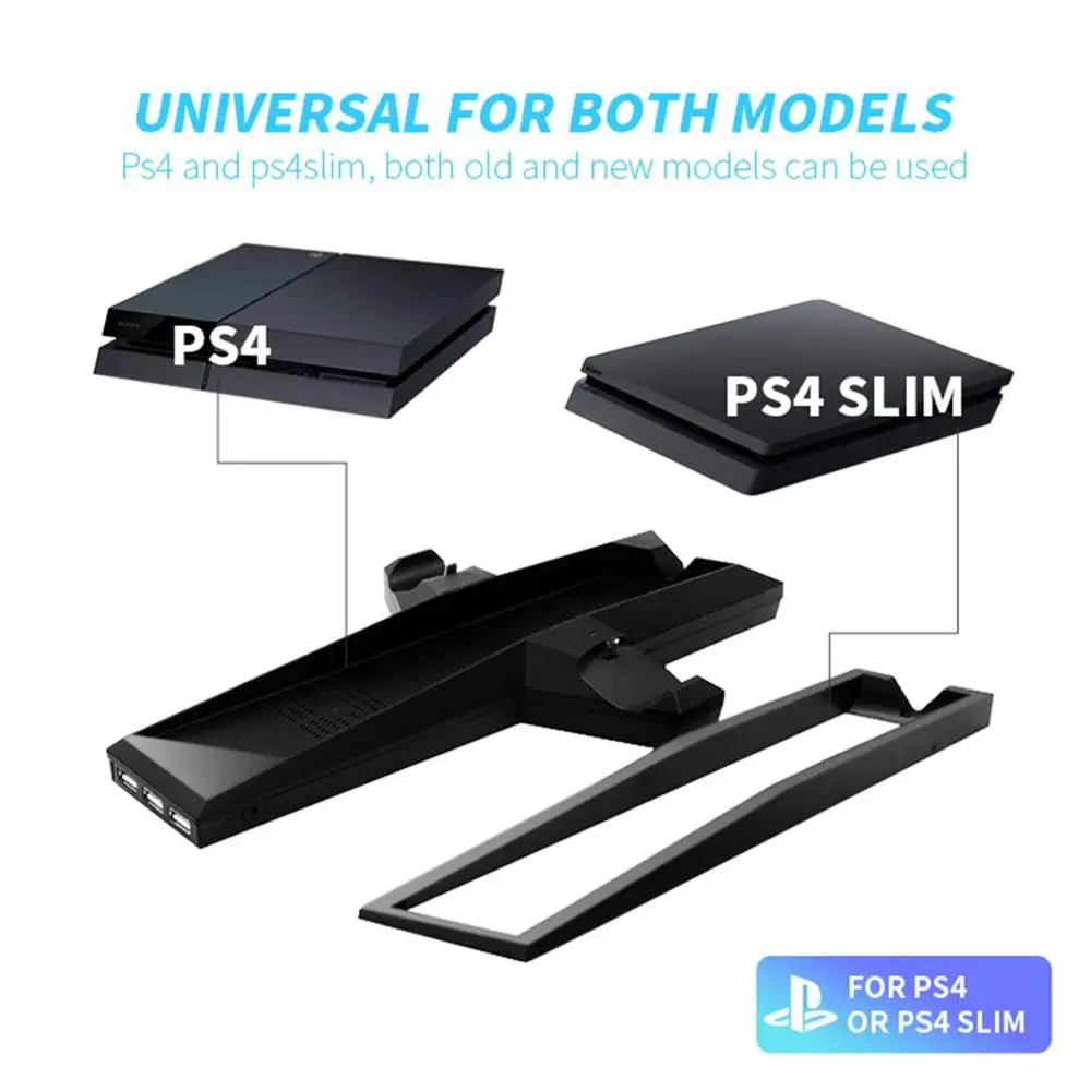 Для PS4/PS4 ТОНКАЯ вертикальная подставка с охлаждающим вентилятором двойной контроллер зарядное устройство зарядная станция для SONY Playstation 4 кулер
