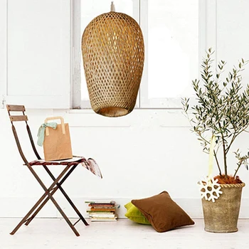 

Promotion! Modern Bamboo Hand-Woven Bamboo Weaving Restaurant Chandelier Handmade Hotel Restaurant Aisle Lamps, Large