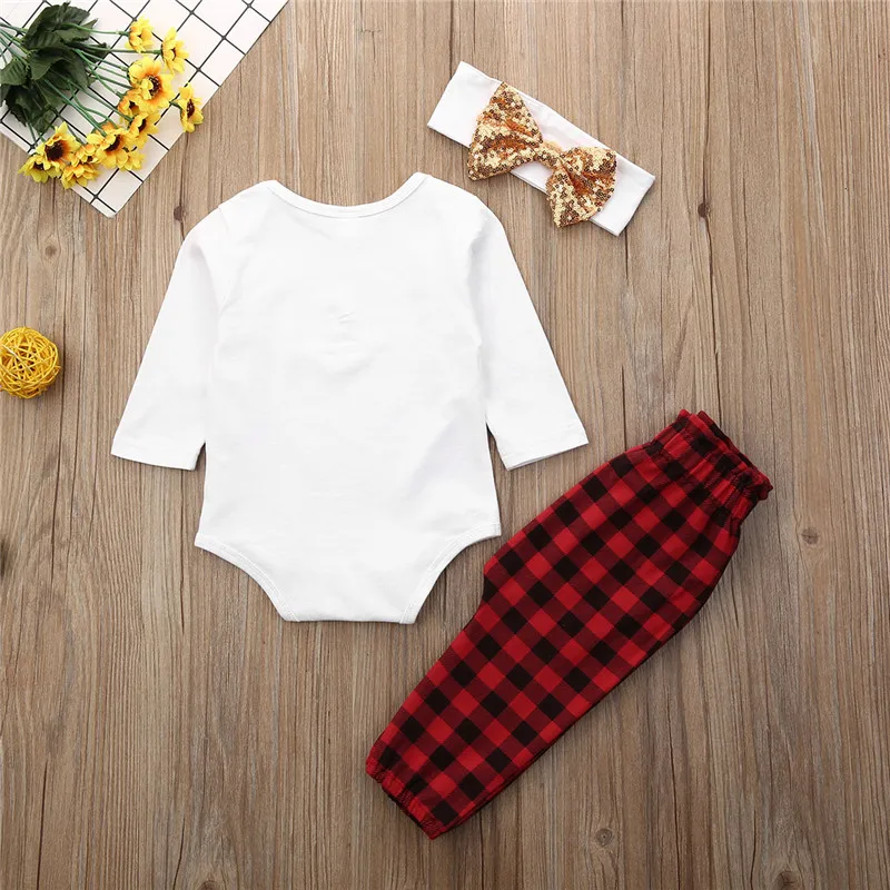 Emmaaby/хлопковый комбинезон с надписью «My first Christmas»+ штаны+ повязка на голову для маленьких мальчиков и девочек; Рождественская одежда; комплект из 3 предметов