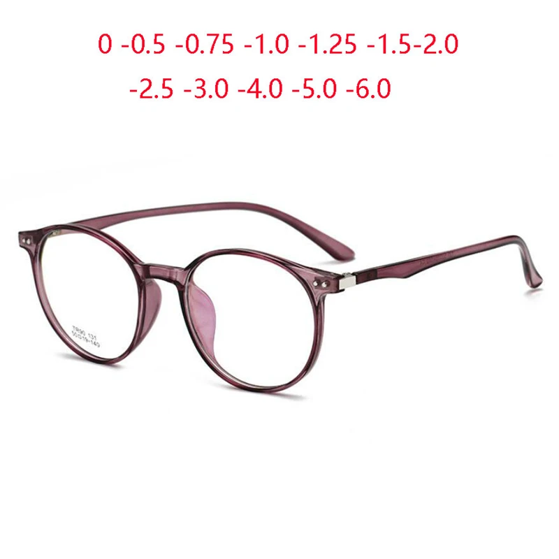 

TR90 Round Finished Myopia Glasses Women Men Anti-blue Light Minus Lens Prescription Spectacle -0.5 -0.75 -1.0 -1.5 To -6.0
