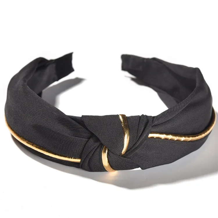 Gold Edge black Широкая полоска ткани узел женские повязки для волос прекрасные базовые повязки для девушек женские головные уборы аксессуары для волос - Цвет: Gold Edge black