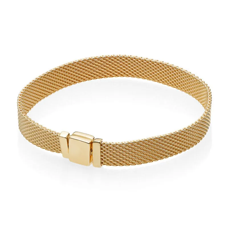 

New Original Shine Gold Reflexions Pan Bracelet Woven Mesh Design For Women DIY Europe Jewelry Gift