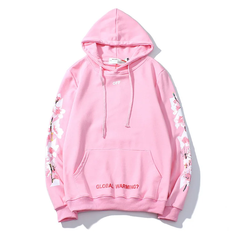 Европа и Америка Мода off White Cherry Blossom печатных с капюшоном плюс бархат мужчин и женщин балахон