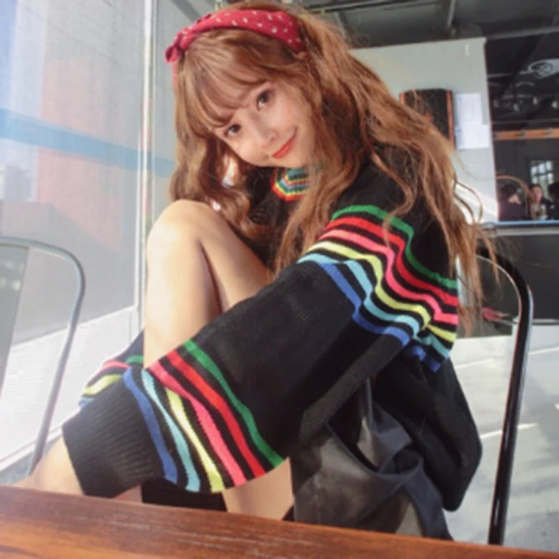 Striped Sweater Women Autumn Loose Casual Sweater Warm Knitted Korean Version Tops Long Sleeve O-Neck Pullover Tops Striped Sweater Women Autumn Loose Casual Sweater Warm Knitted Korean Version Tops Long Sleeve O-Neck Pullover Tops
