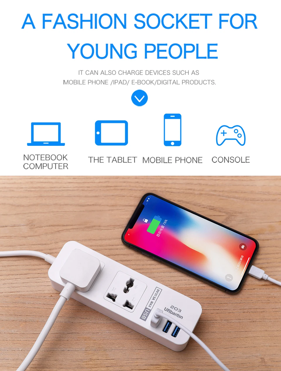 Зарядное устройство USB Smart plug quick charge USB Универсальная Розетка с адаптером EU UK AU US