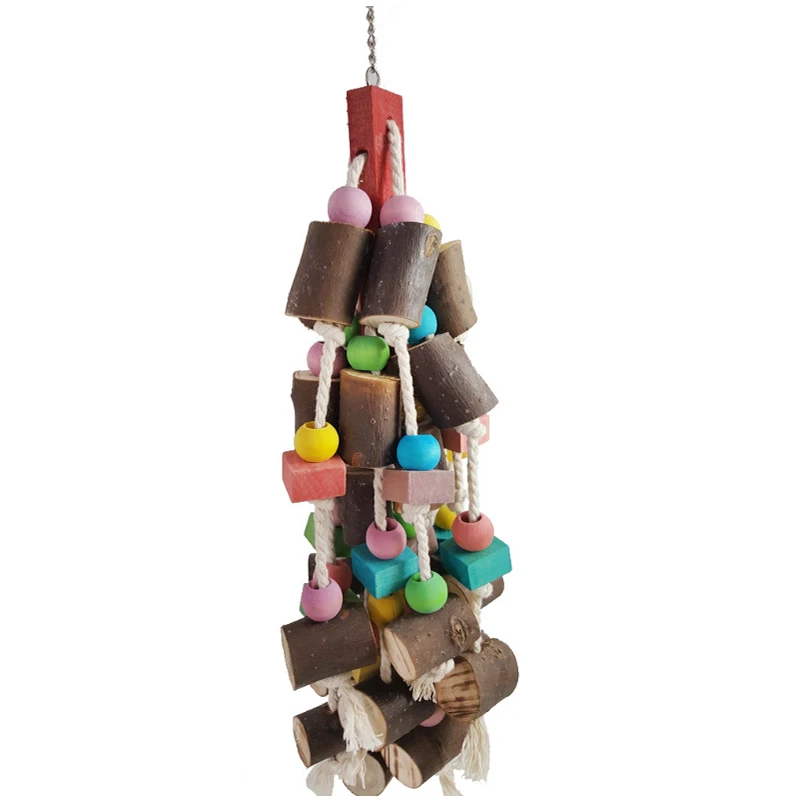 Большие средние и маленькие Попугаи Птицы жевательные игрушки большая веревка из деревянных блоков цветные бусины хлопчатобумажная веревка, естественно, устойчивы к грызунам