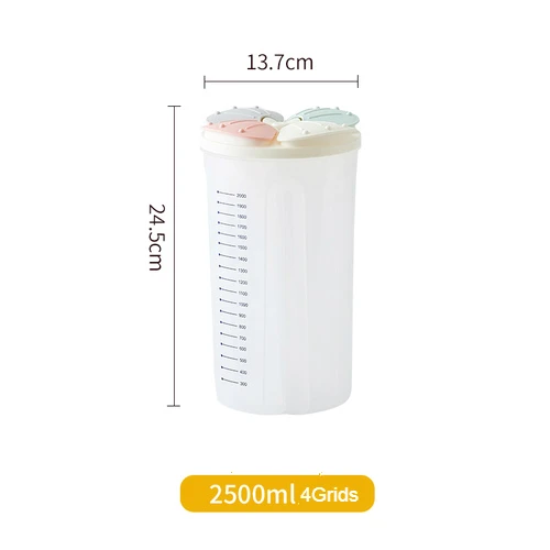 2500ml4Grids Кухонный Контейнер для хранения зерна прозрачный пластиковый отсек баррель герметичный зерновые контейнеры для хранения еды банка Бытовые аксессуары - Цвет: 2500ml4Grids