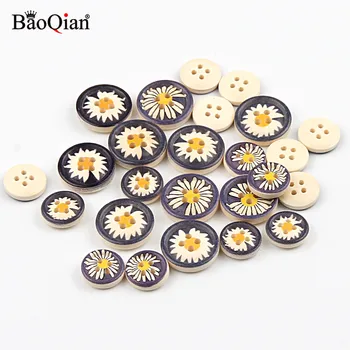 

50Pcs 13-18mm Blue Daisy 4Hole Wooden Flower Buttons For Crafts Clothing Decoration Sewing Accessories DIY Button Scrapbooking