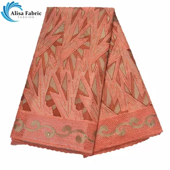 

5 Yards/pcs African Cotton Lace Fabrics With Rhinestones Nigerian Lace Fabrics With Embroidery Lace and Stones For Party dress