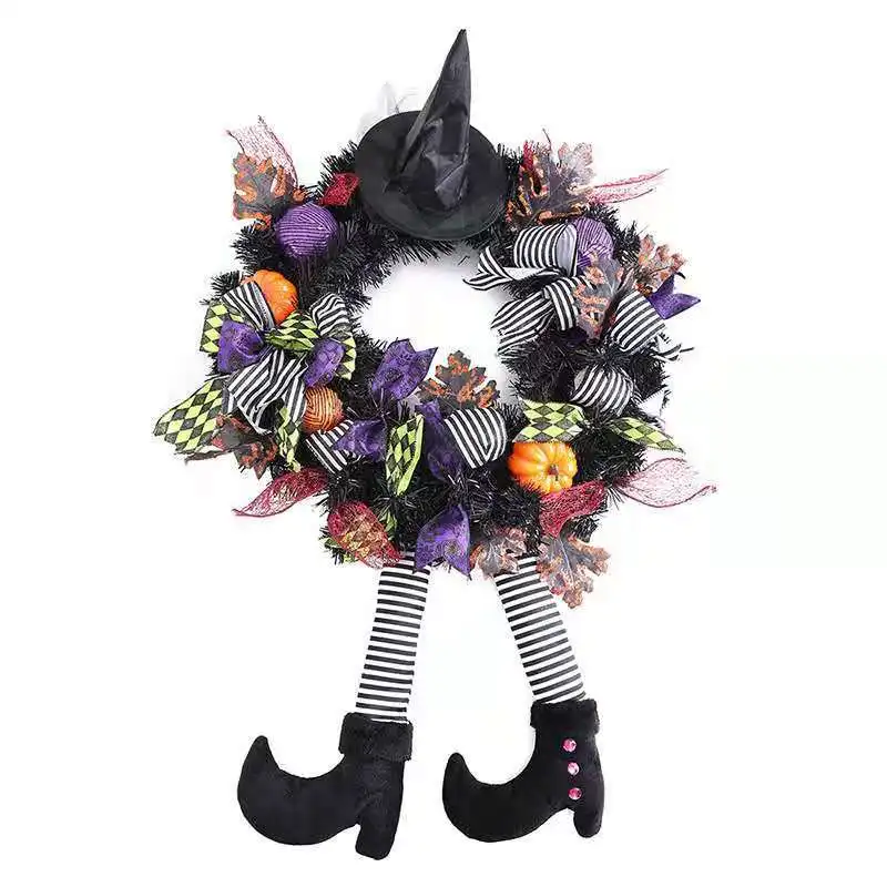 

Halloween Wreath Door Hanging Decoration Witch Hat Leg Pumpkin Wall Decor Halloween Decorations For Home