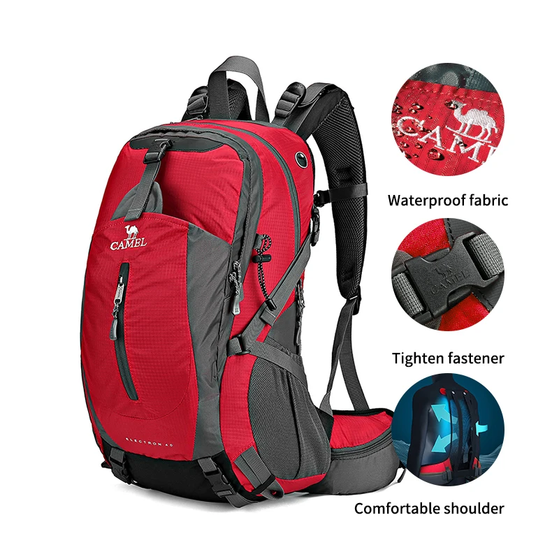 CAMEL 30L/40L Многофункциональный водонепроницаемый походный рюкзак для альпинизма, дождевик, сумка для мужчин и женщин, Спортивная уличная велосипедная сумка - Цвет: 018Red 40L
