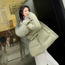 

Winter Women's Down Jacket Fashion Loose Thick Big Fur Collar White Duck Down Jacket Women Outdoor Leisure Warm Cotton Jacket