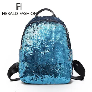 

Herald Fashion New Arrival Women All-Match Bag PU Leather Sequins Backpack Girls Small Travel Princess Bling Backpacks Mochila