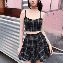 Ruibbit Готическая Девушка Лето Harajuku женские модные юбки Милая черная плиссированная юбка Панк Высокая талия короткая женская юбка костюм