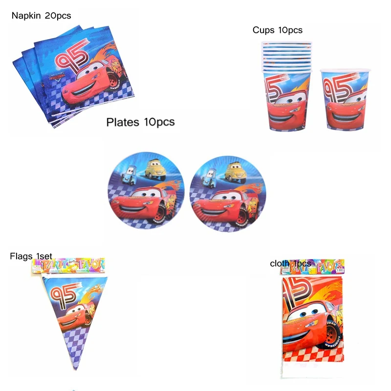 51 шт. disney Lightning McQueen автомобили праздничный набор столовой посуды чашка пластина Салфетка скатерть флаг детский Декор для вечеринки в честь Дня рождения поставки