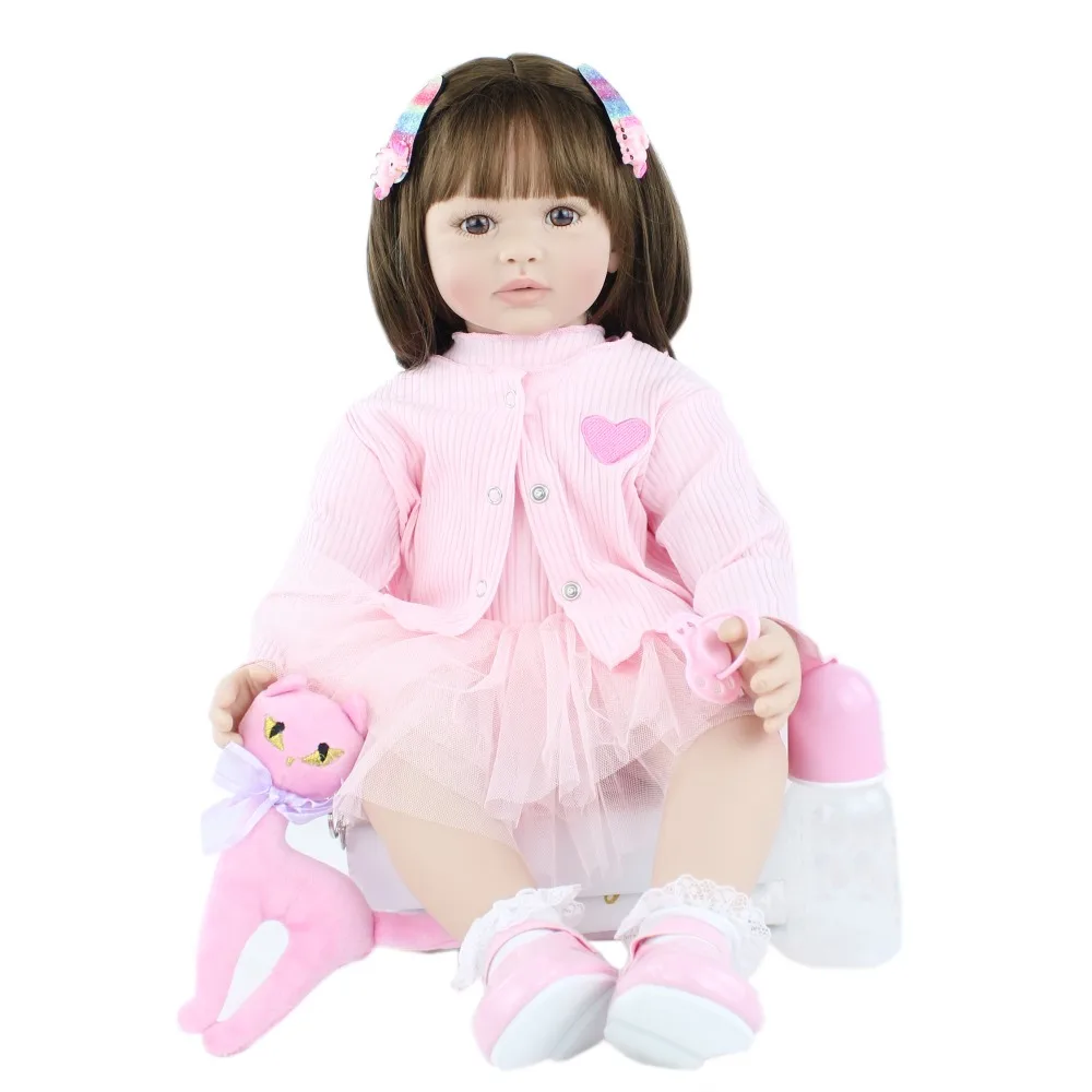 60 см силиконовые игрушки Reborn Baby Doll для девочек виниловое розовое платье для маленьких принцесс кукла подарок на день рождения игровой дом