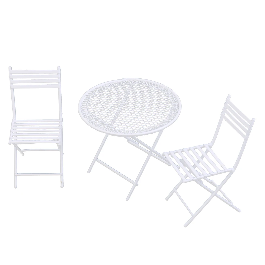 European Style Miniature Metal White Table Chair for 1/12 Dolls House Room Garden Furniture European Style Miniature Metal White Table Chair for 1/12 Dolls House Room Garden Furniture