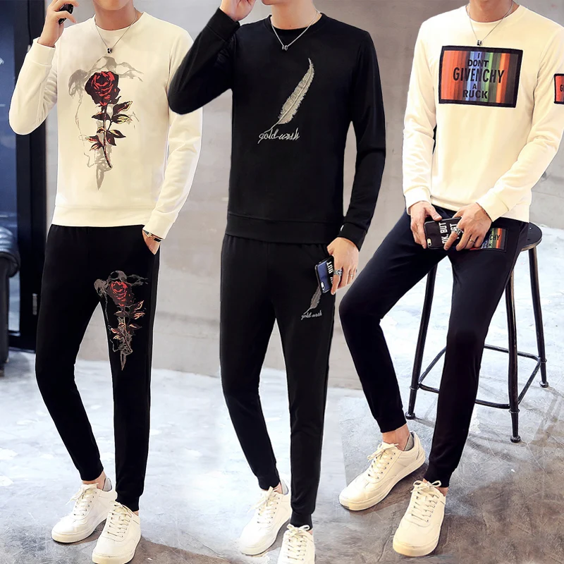 90% OFF 2019 Spring Set Men New Sportswear Autumn Suit Clothes Tracksuits Male  Sweatshirts +Sweatpants Mens Sporting Track Suits