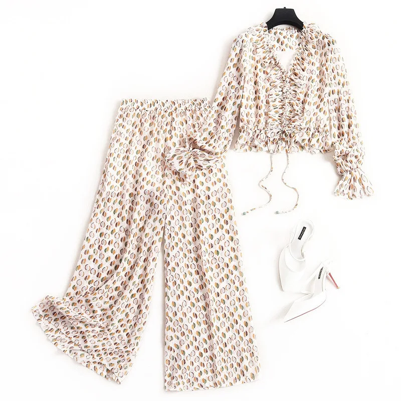 Elegant Lady Casual 2 Delige Set Vrouwen 2020 Zomer Outfits Lange Mouwen Korte Chiffon Blouse En Hoge Taille Broek pak Sets Elegant Lady Casual 2 Delige Set Vrouwen 2020 Zomer Outfits Lange Mouwen Korte Chiffon Blouse En Hoge Taille Broek pak Sets