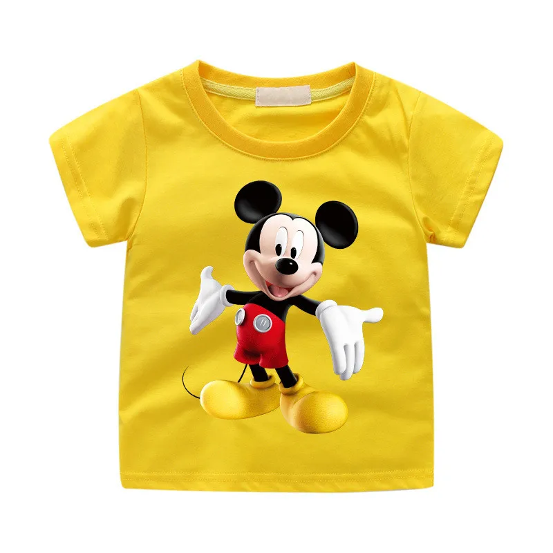 Yellow Летняя одежда с персонажами из мультфильмов для мальчиков и девочек футболки "Микки" для мальчиков и 3D забавные Молодежные футболки с коротким рукавом для детей, Костюмы костюм; детская одежда - Цвет: Yellow