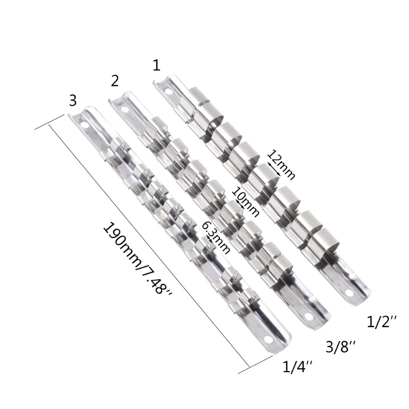 Socket Rack Holder 1/4" 3/8" 1/2" with 8 Clips On Rail Tool Organizer Storage Wholesale & Drop Ship mechanic tool bag