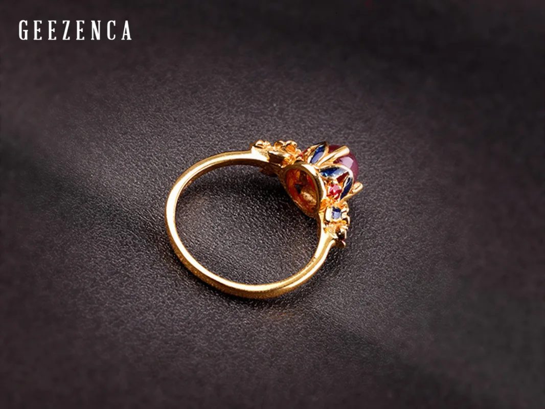 925 стерлингового серебра драгоценный камень Cloisonne цвет ручной работы рубин кольцо для женщин ювелирные изделия роскошное модное кольцо вечерние помолвки