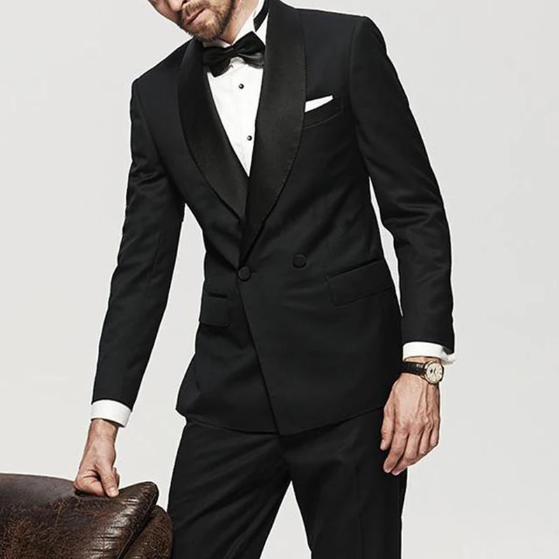 

Black Double Breasted Men Suits Slim fit Formal Wedding Groom Tuxedos for Boyfriend 2023 Man Fashion Clothes Jacket with Pants