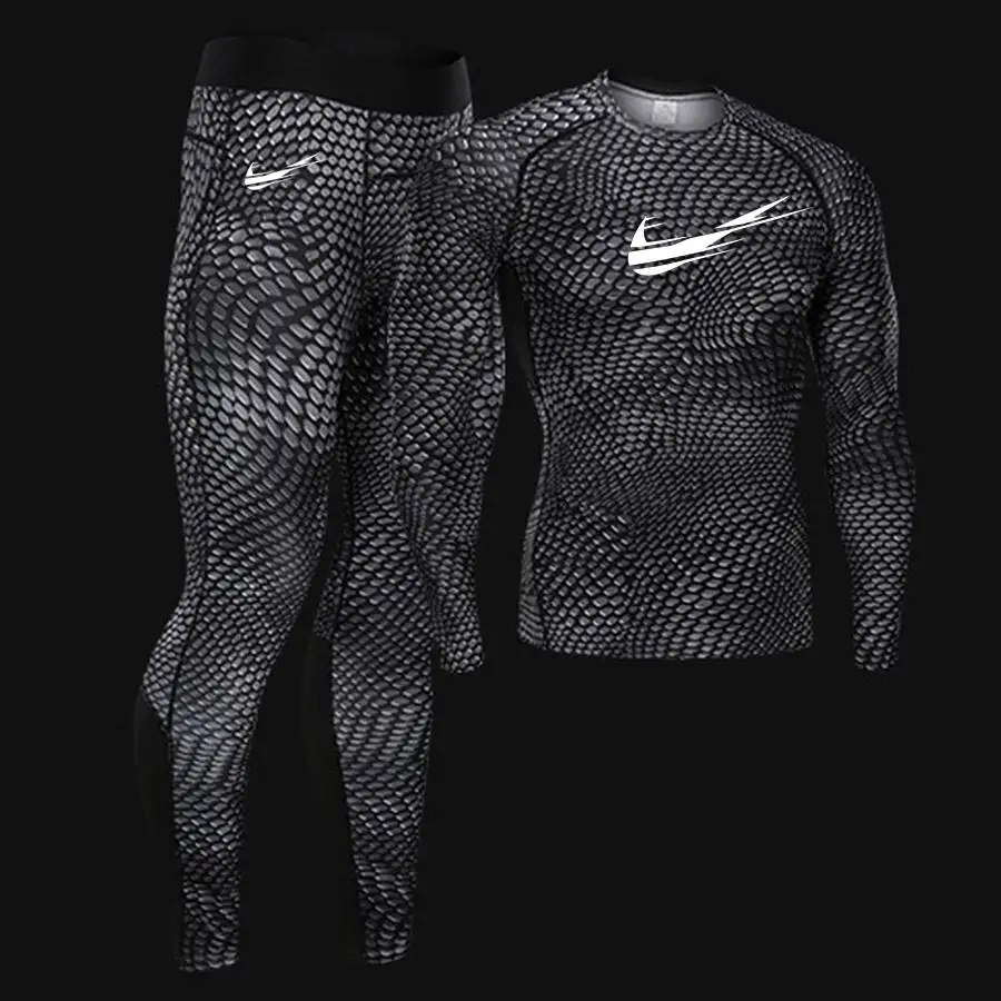 

2019 MMA Men's Compression Run jogging Suits Clothes Sports Set 4XL Long t shirt And Pants Fitness workout Tights clothing