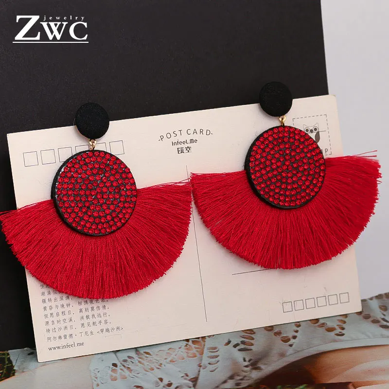 Red4 ZWCX, модные, богемные, с кисточками, винтажные, массивные, висячие серьги для женщин, черные, красные, желтые, большие висячие серьги с бахромой, ювелирные изделия - Окраска металла: Red4