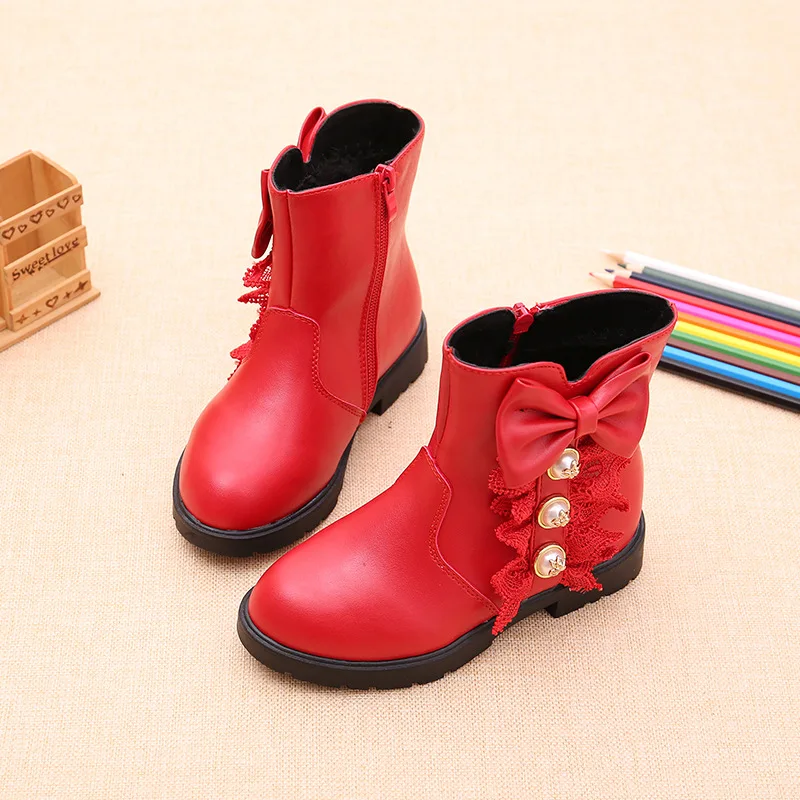 Детские ботинки; ботинки для девочек; сезон осень-зима; Новинка; бархатные зимние сапоги для девочек; уличная модная теплая обувь - Цвет: Red