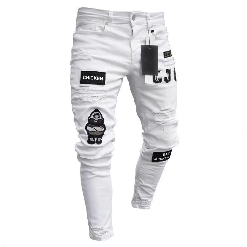 Men's Hip Hop Hole Embroidered Jeans Slim Men Movement Trousers Casual Thin Summer Denim Pants Classic Cowboys Young Man Black B Men's Hip Hop Hole Embroidered Jeans Slim Men Movement Trousers Casual Thin Summer Denim Pants Classic Cowboys Young Man Black B