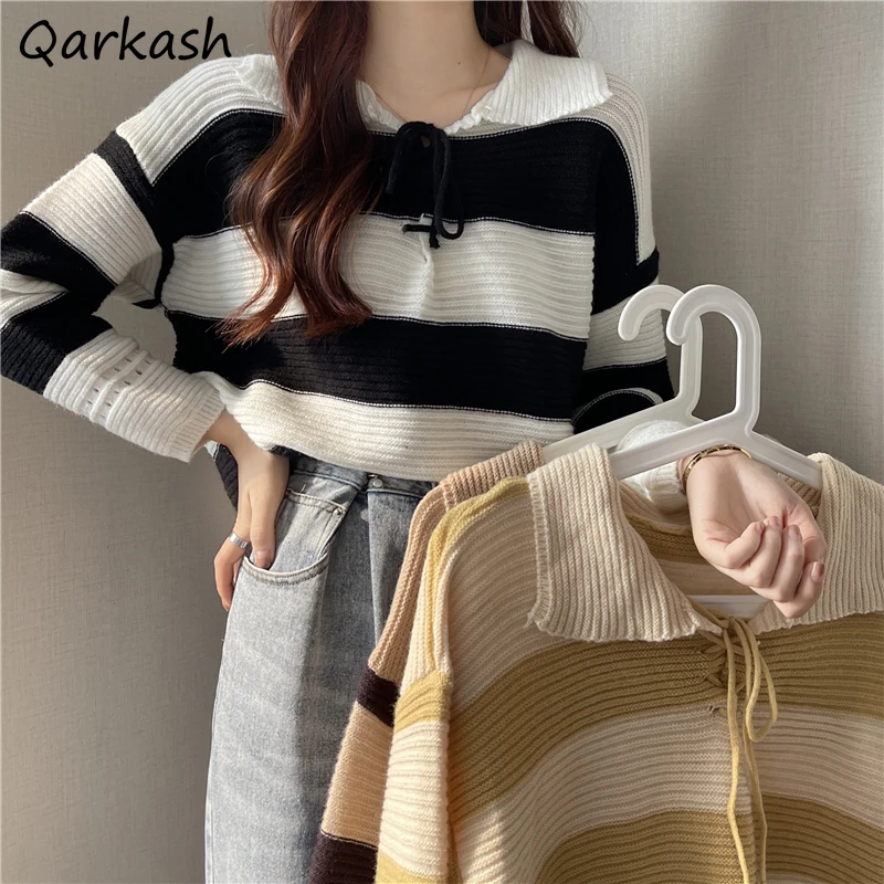 

Пуловер женский трикотажный, базовый джемпер в стиле преппи, эластичная уличная одежда в стиле Харадзюку, осень