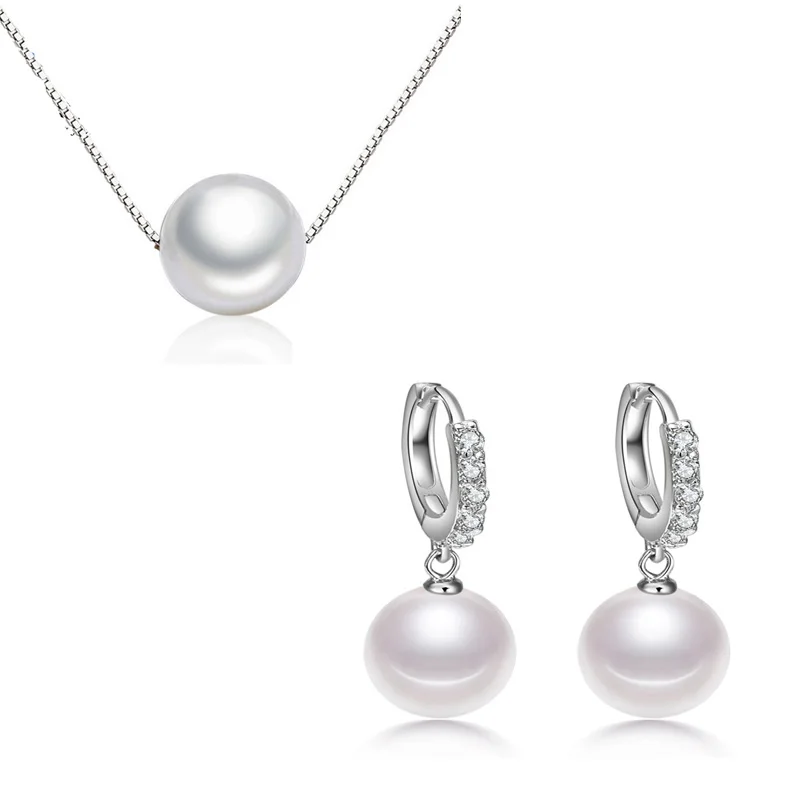 Jewelry sets Простой 925 пробы серебро Цепочки и ожерелья с натуральным жемчугом Кулон Цепочки и ожерелья s+ серьги для Для женщин Ювелирные наборы подарок kolye чокер с бижутерией женский - Окраска металла: Jewelry sets