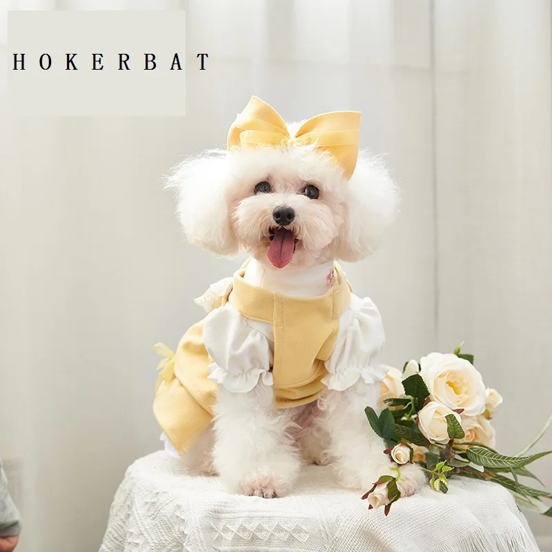 Pet Clothes For Dogs Cats Small Skirts Thin Teddy Bichon Light Yellow Cute Princess Dress Spring Autumn Thick Puppy | Дом и сад