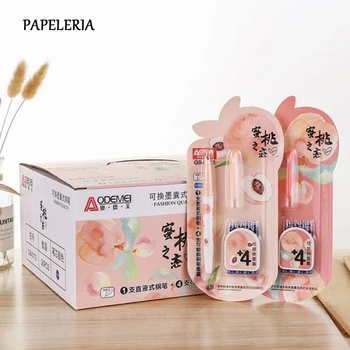 

PAPELERIA Kawaii Peach Constellation Fountain Pen Set Cute Blue Ink Sac Writing Pens for Office School Stationery Supplies Gift