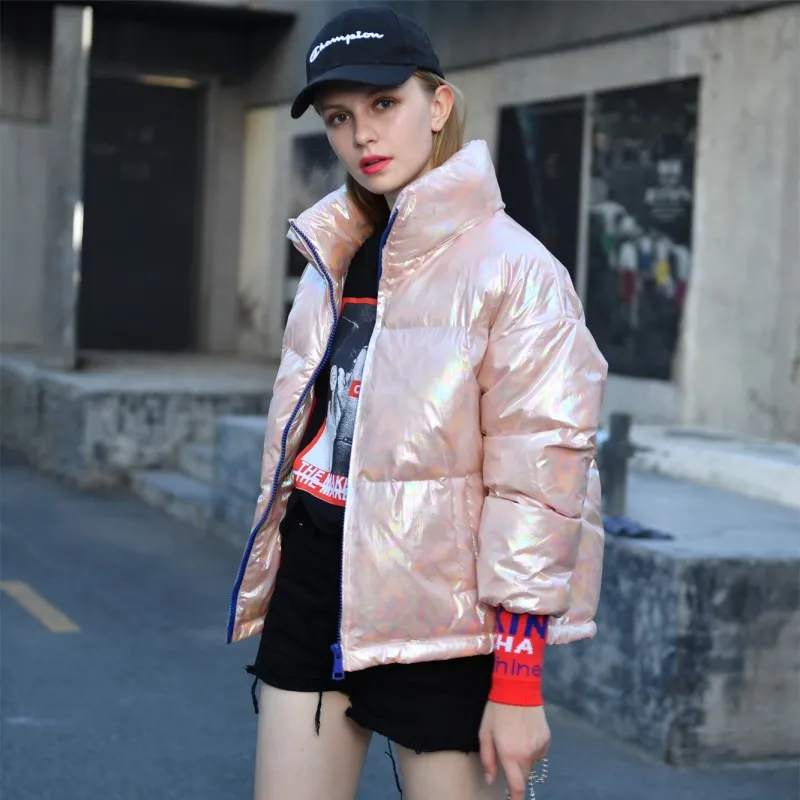 

winter short down jacket glossy dazzle colour fashion female brief ins style fashion warm clothing new arrivals 2019 Christmas