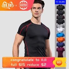 Хит, быстросохнущая Спортивная одежда для фитнеса, облегающие компрессионные футболки для бега, короткие спортивные футболки для спортзала, топ, футболка для спортзала, Кроссфит, Спортивная рубашка для мужчин