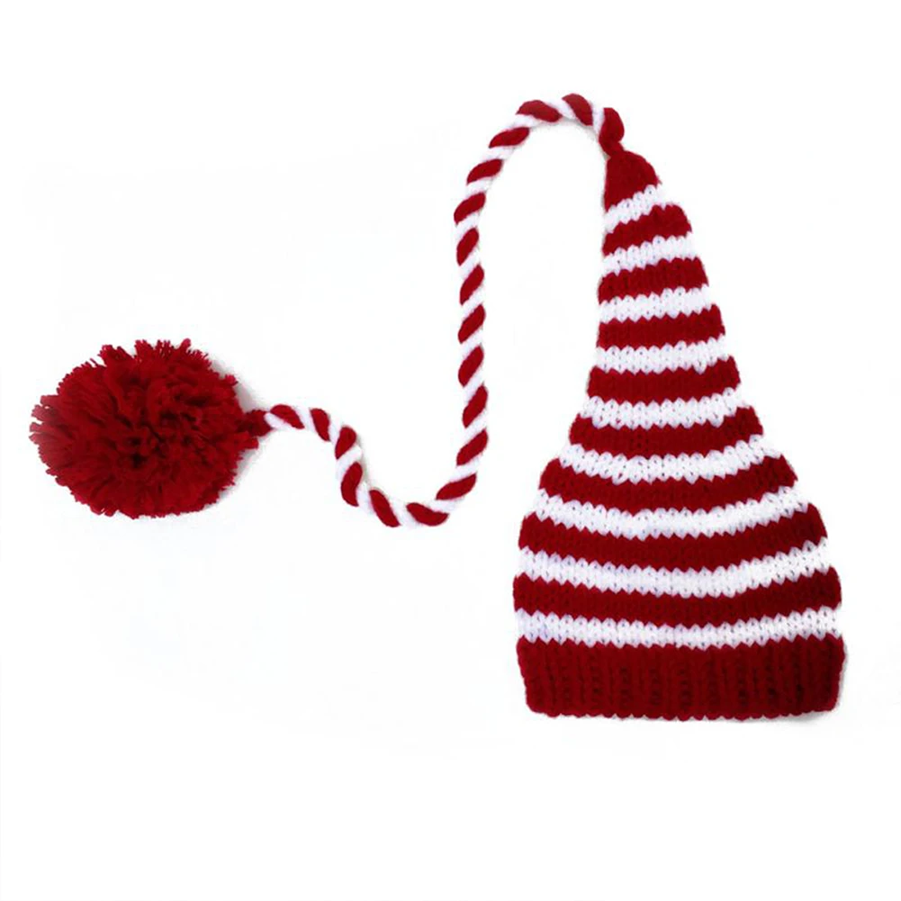 

2020 New Winter Christmas 0-2M Newborn Baby Boys Girls Knitted Long Tail Hat Red White Plaid Cap Photography Gift