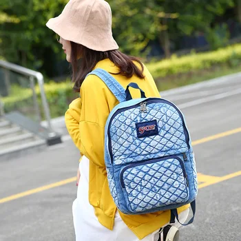

Women Backpack 2020 Fashion College Denim Bag Simple Wild Student Backpacks For Teenager Girls Female Bag Small schoolbag