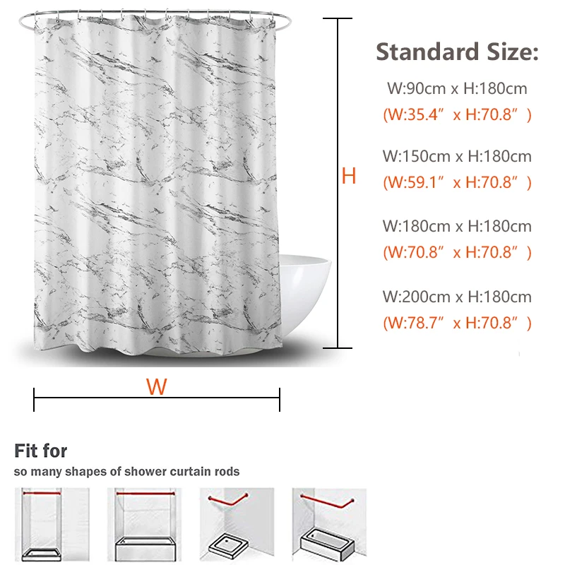 Высококачественная мраморная Водонепроницаемая занавеска для душа Легкая