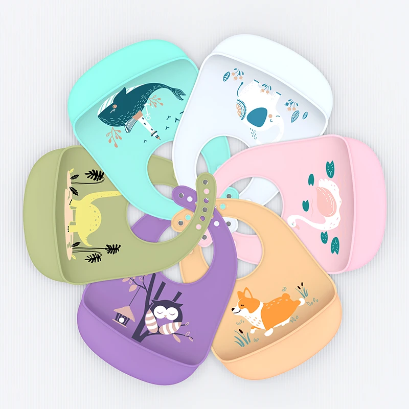 TYRY.HU 1PC Cartoon Prints Baby Bibs Soft Silicone Bib BPA Free Feeding Tools Infant Neckerchief Apron Waterproof | Детская одежда и