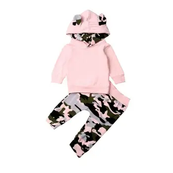 

Newborn Girl Baby Hooded Sweatshirt Camouflage Pants Trouser Outfit Clothes