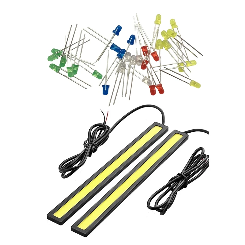 

52 Pcs LED Lamp Accessories: 1 Pair Car DRL Fog Driving Lamps COB LED Light White & 50 Pcs 3Mm Dia Multicolor LED Lamp Bulbs Emi