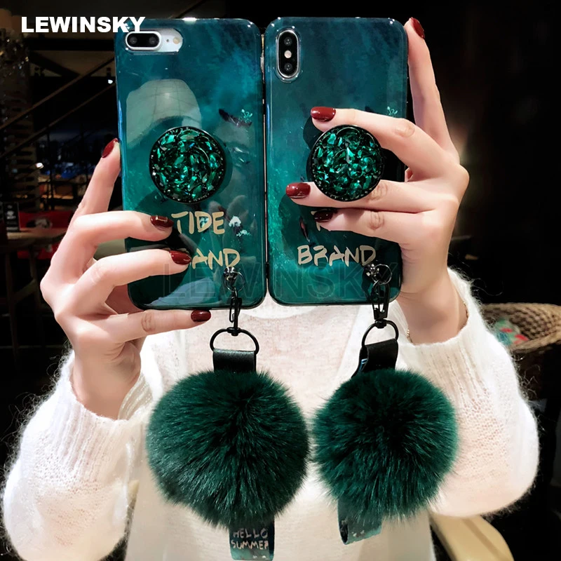 

Luxury Diamond Bling Soft TPU Case For OnePlus 7 Pro Silicone Phone Back Cover For Meizu Note 9 Pompom Fur Coque