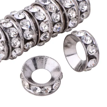 

10pcs Brass Rhinestone Rondelle Spacer Beads Platinum 10x4mm for Jewelry Making
