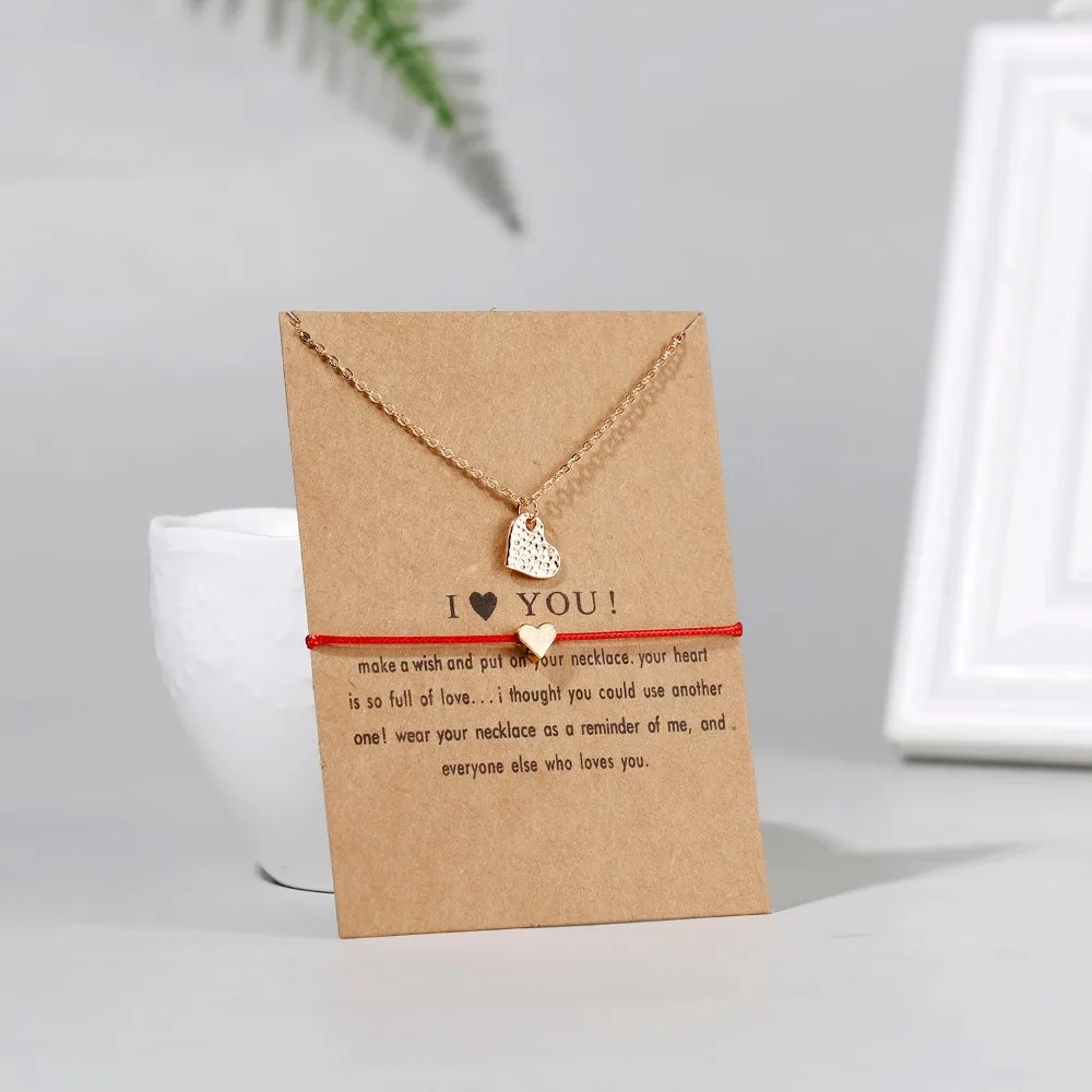 2 шт./компл. Wish Card ювелирный набор Вместе навсегда любовь, бесконечность, браслет и ожерелье набор красная струна пара браслетов для влюбленных подарок