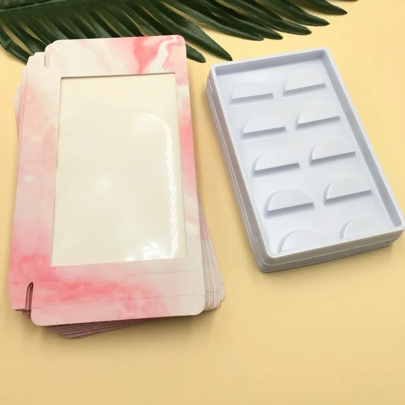 5 пар пустые Ресницы Коробка 20 шт./лот розовый мрамор мягкий бумажные ресницы упаковка - Цвет: With tray
